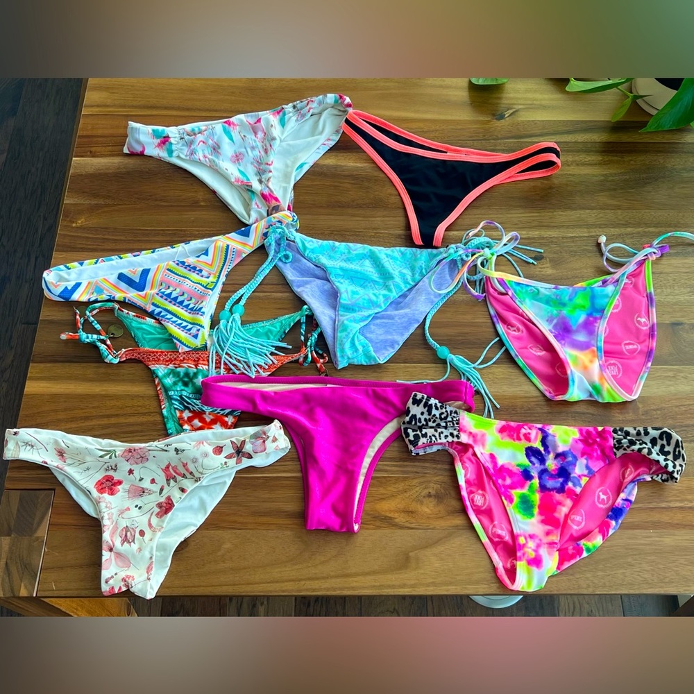 Set of 9 XS/S bikini bottoms -LSPACE, Victoria Secret/Pink, Amuse, & Sofia.